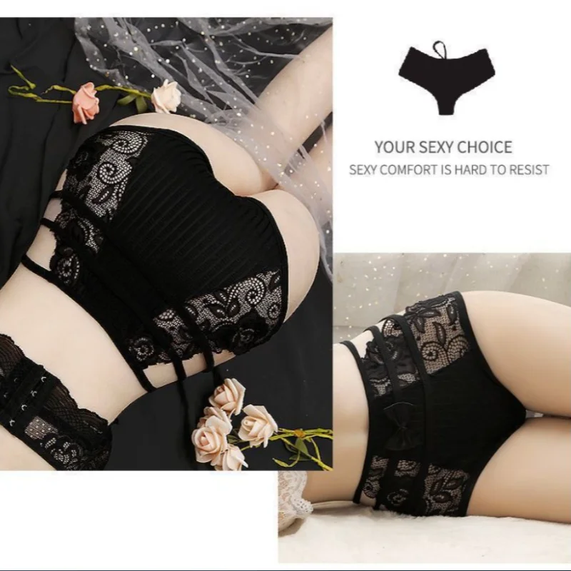 Women's Panties Sexy Lace Hollow Out Lingerie Breathable Ultra-Thin Underpants Lace Floral Comfortable High Waist Elastic Briefs - 4