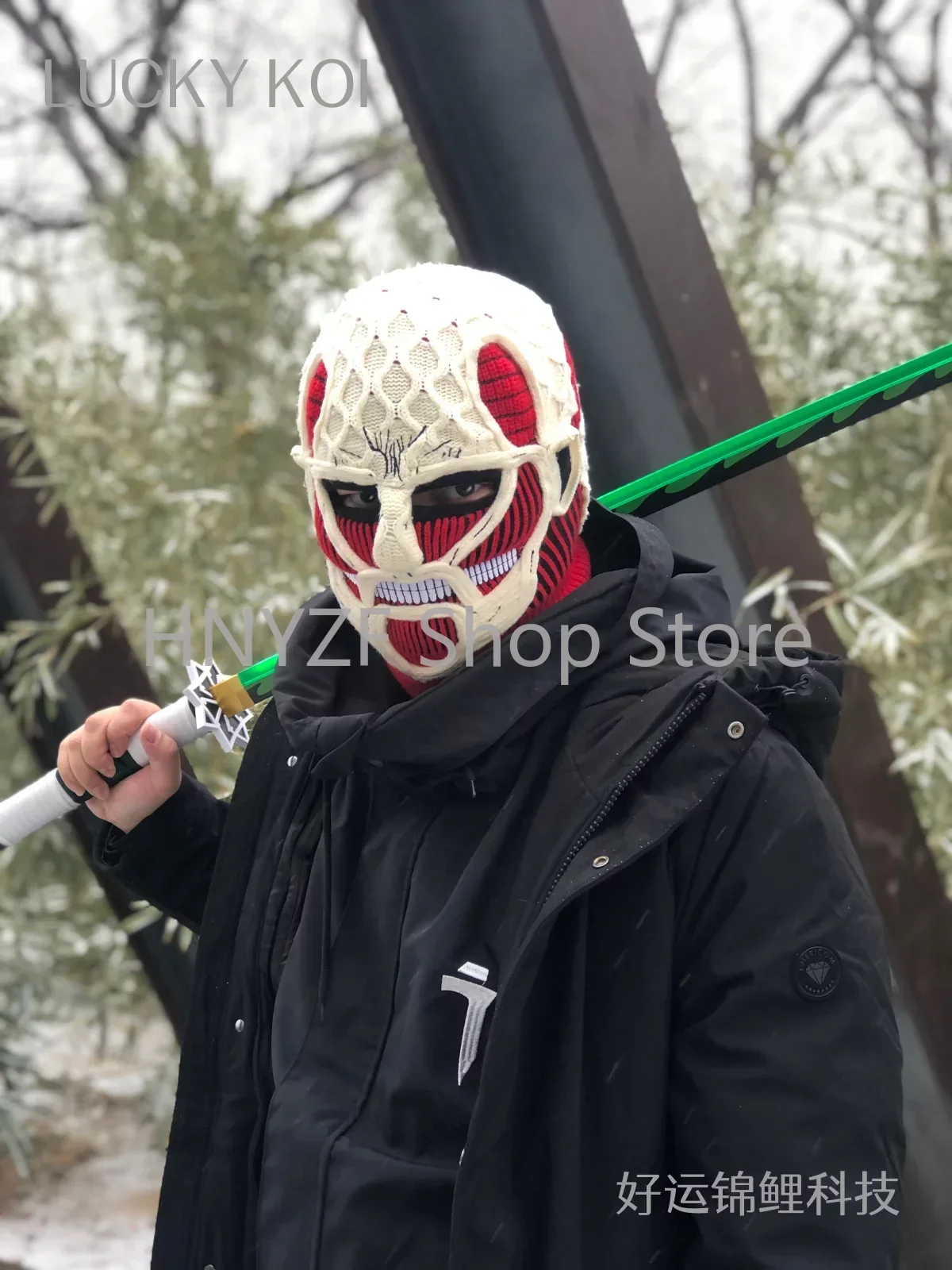 Attack On Titan Mask 남성용 인기 스키 라이딩 페이스 마스크, 남성용 수제 모자, 가을 겨울 따뜻한 비니 얼굴 모자