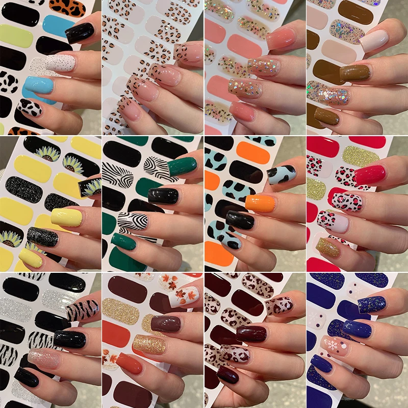 DIY Baking-free Nail Stickers Long-Lasting Solid Color Fresh Flowers Christmas Autumn Nail Strips Patch Slider Full Cover Decal 5