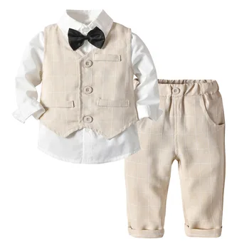 Boys Suits Blazers Clothes Suits For Wedding Formal Party Striped Baby Vest Shirt Pants Kids Boy Outerwear Clothing Set 1
