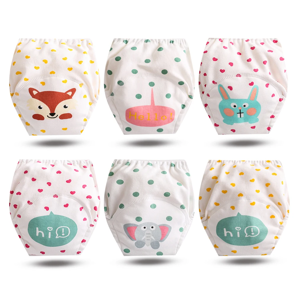 

6 Pieces/lot Baby Training Pants 4 Layers Baby Cloth Diaper Reusable Washable Cotton Elastic Waist Cloth Diapers 7.5-18KG Nappy
