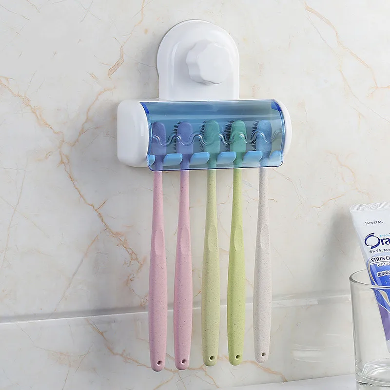 Wall Mounted Tooth Brush Holder Case with 5 Hooks Bathroom Toothbrush Brush Organization Storage Rack Stand
