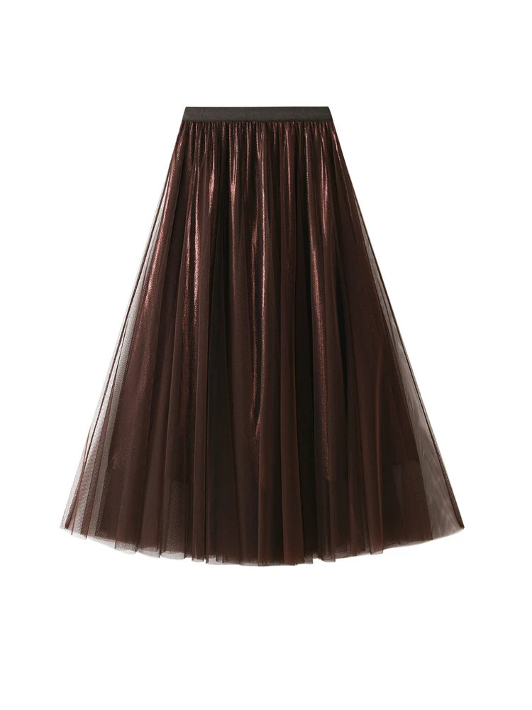 Solid Color Women Long Pleated Tulle Skirt Spring Summer 2022 High Waist Mesh Long Maxi Skirt Female Party Adult Tutu Skirt Lady skater skirt Skirts