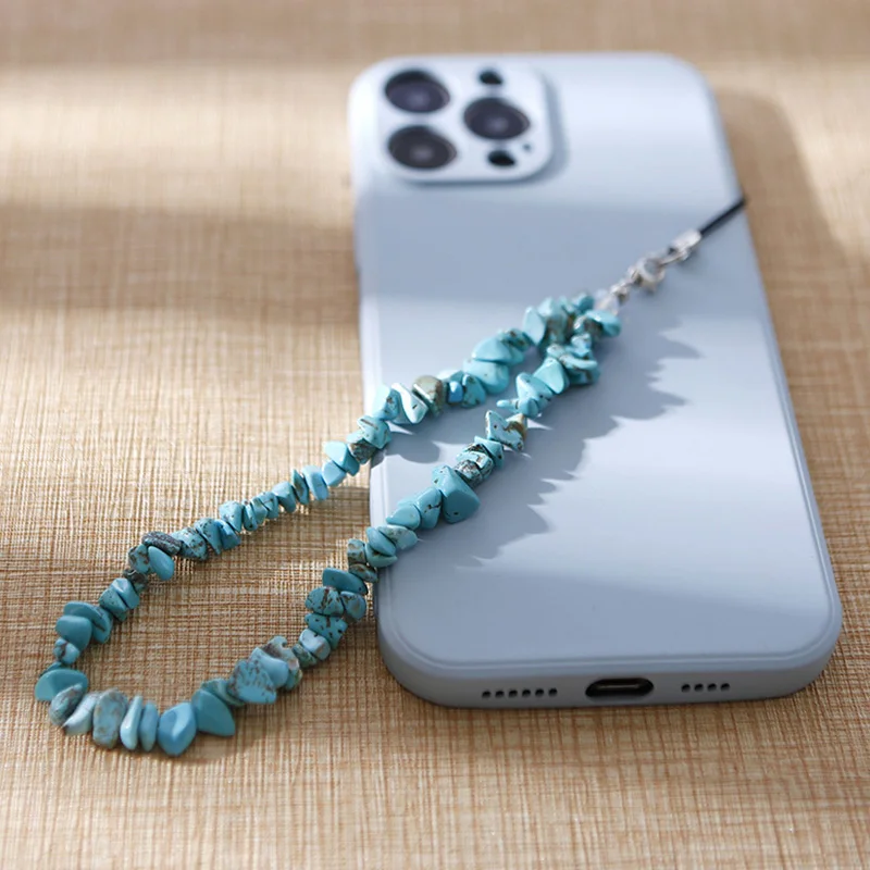 Bijoux anti-perte pour téléphone portable, perle en pierre concassurera en cristal, sangle de téléphone portable, lanière de confrontation, gravier coloré créatif