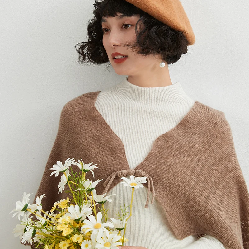 

Fashionable Hollowed Out Pure Wool Shawl Cardigan Four Seasons Solid Sweaters Women's Folded Wear Cardigan Shawl Cloak Coat