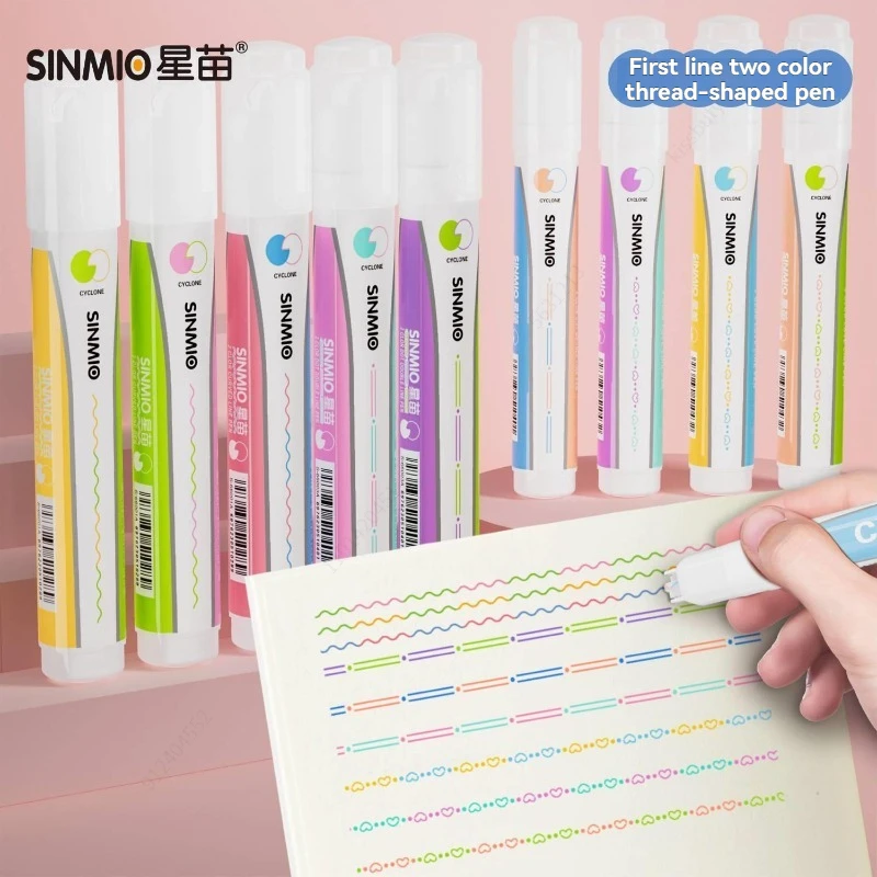 플라워 라인 모양 이중 색상 형광펜 롤러 팁 곡선 라이너 마커 귀여운 문구류 학교 사무용품