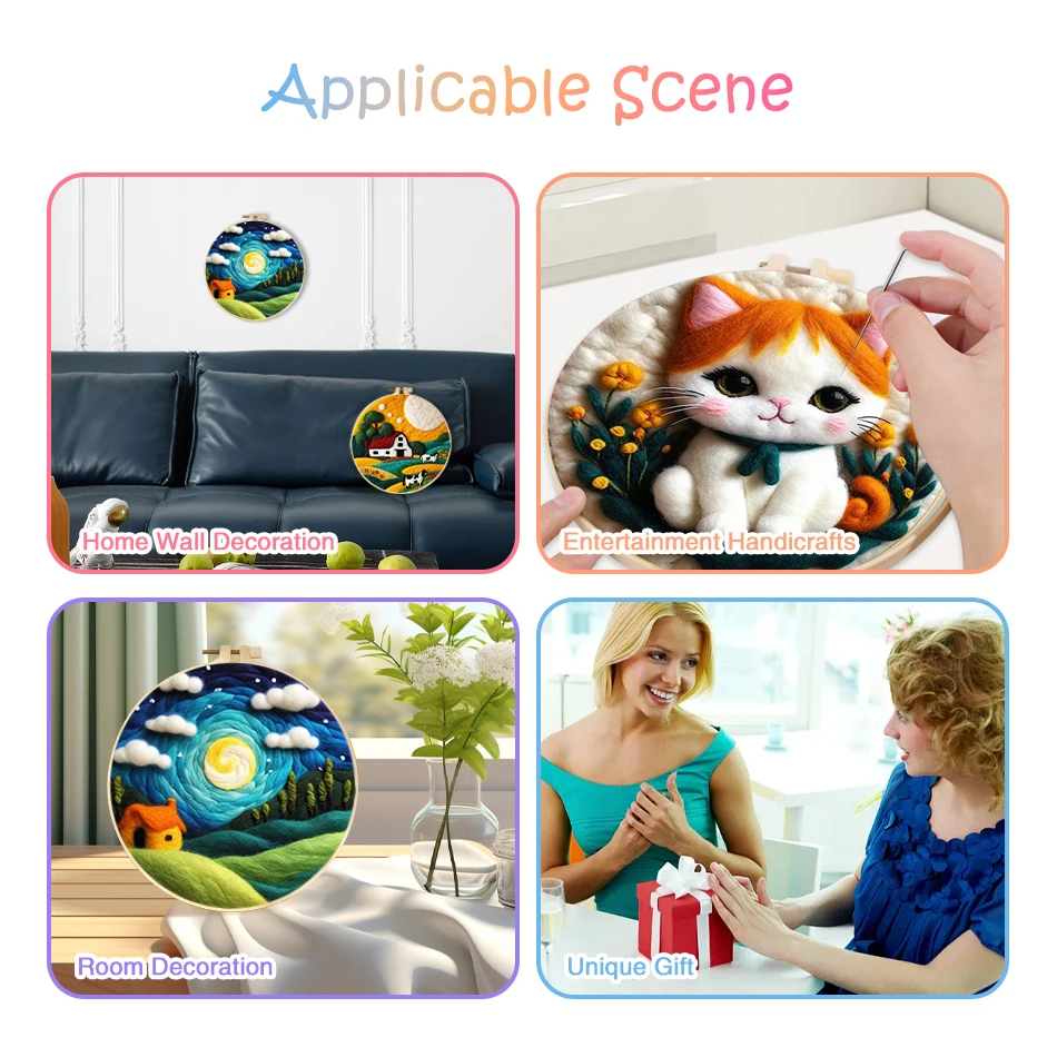 CHENISTORY Wool Felting Painting Kit Flowers Landscape Embroidery Diy Felt Crafts Package Felt Needle For Handwork Home Decors