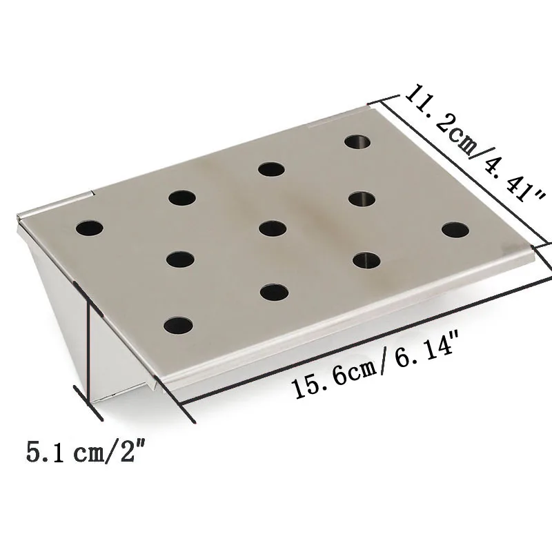 V-Shaped Stainless Steel Smoker Box Wood Chips BBQ Smoker Box with Lid For Flavor Wood Chips Pellets Grill Barbecue Accessories