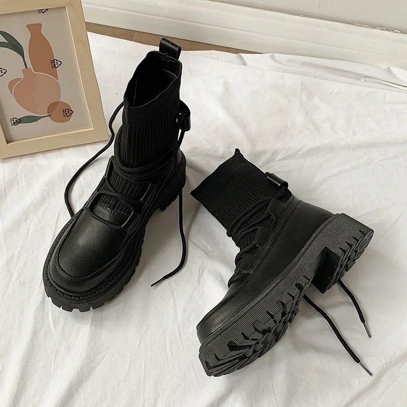 Women Boots Ankle Luxury New Fashion High Top Platform Shoes Woman Casual Boots Soft Breathable Stretch Boots Ladies Female Boot