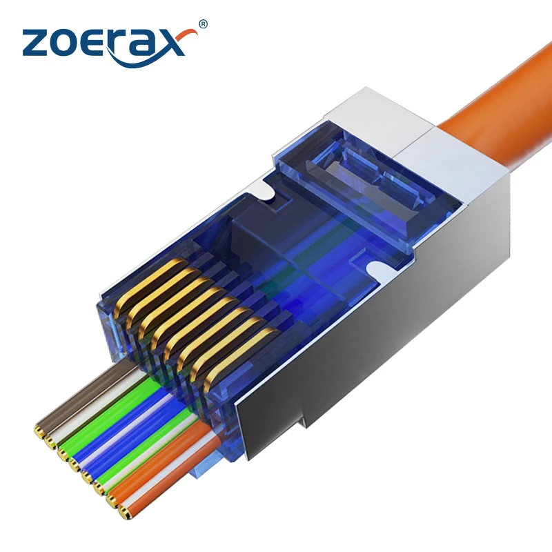 Zoerax Rj45 Cat6 Passar Através de Conectores Cores Sortidas ez para Frisar Stp Plug Modular para Cabo de Rede Stp Sólido ou Encalhado