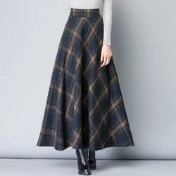 Wool Long Skirt High Waist Retro Temperament Versatile Checkered Skirt Japanese A-line Skirt New Style In Autumn And Winter