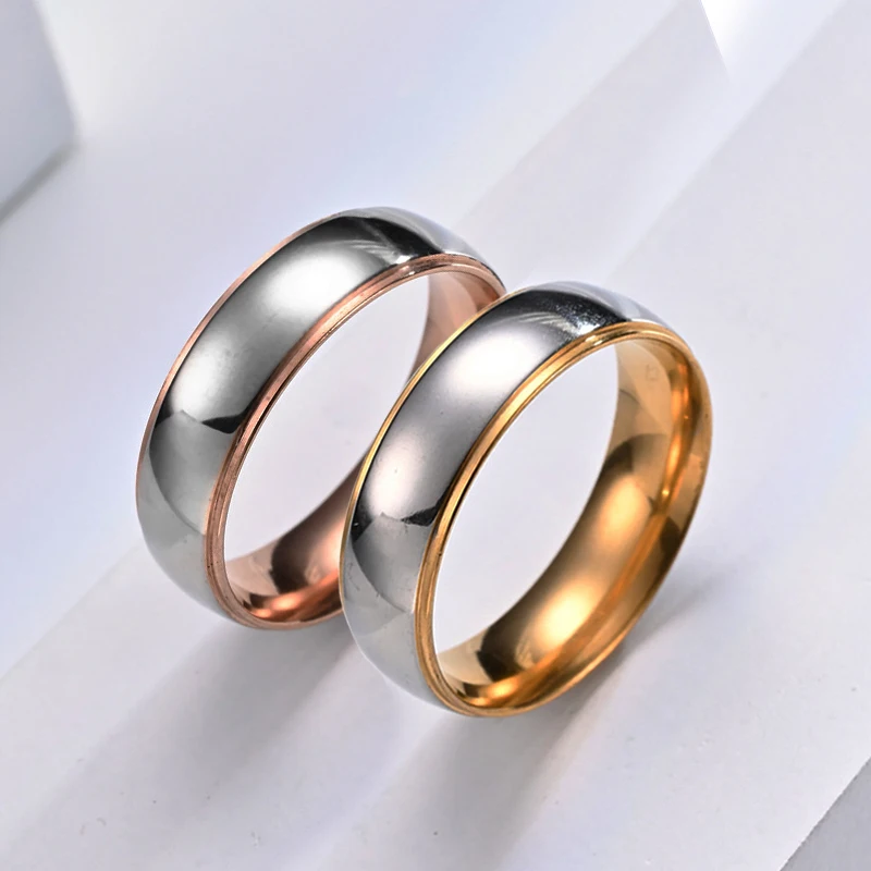2023 Trend New Simple Stainless Steel Curved Double Color Male and Female Wedding Ring Wedding Charm Jewelry Valentines Day Gift