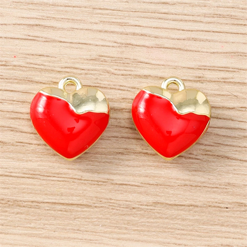 5 Stück 12 x 12 mm niedliche Emaille-Liebes-Herz-Charms-Anhänger für Schmuckherstellung, Halsketten, Ohrringe, Armbänder, DIY, Basteln, Zubehör, Geschenke – Detail 3