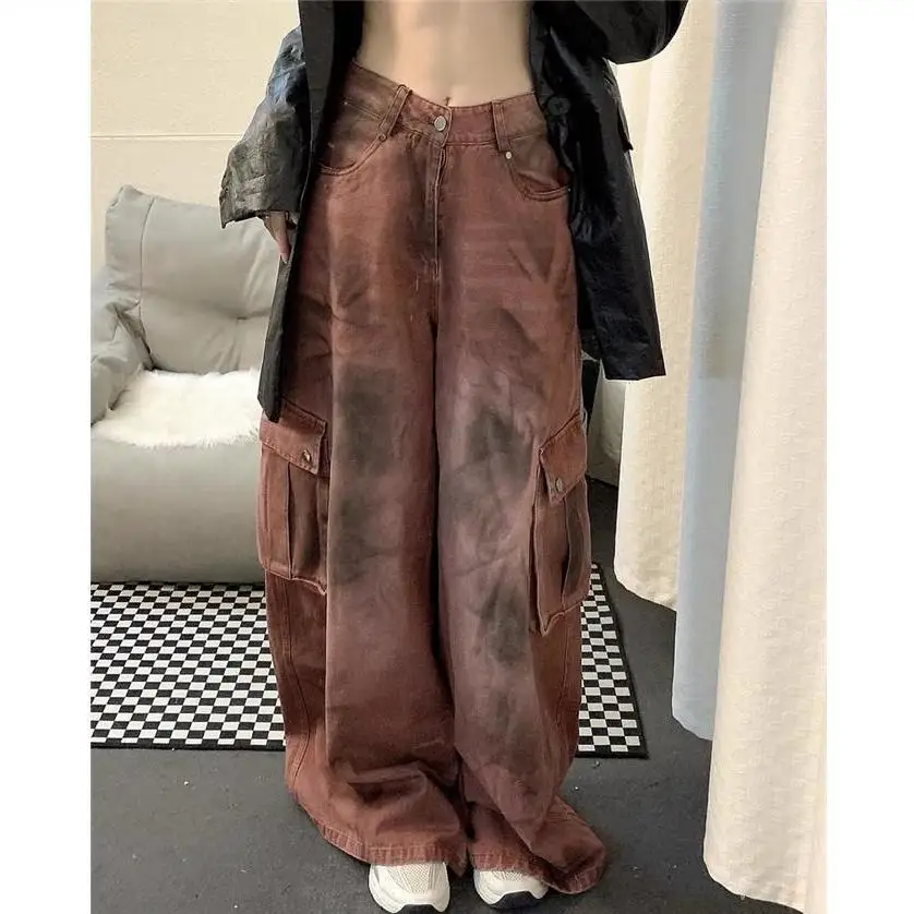 Do Old Vintage Gradient Baggy Jeans with Side Pocket Cargo Denim Pants y2k streetwear harajuku loose wide leg straight boyfriend
