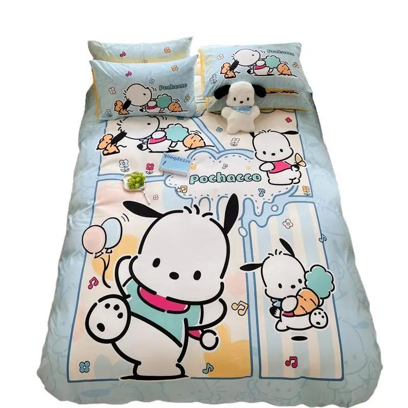 

Sanrio cartoon Pochacco cotton skin-friendly four-piece home textile children's sheet dormitory quilt cover three-piece bedding
