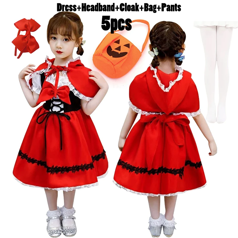thumbnail image 1 of Disfraz de Caperucita Roja de Halloween para niña con capa, vestido de princesa, traje de cuento de hadas para actuación de Navidad para niños, 1 of 5