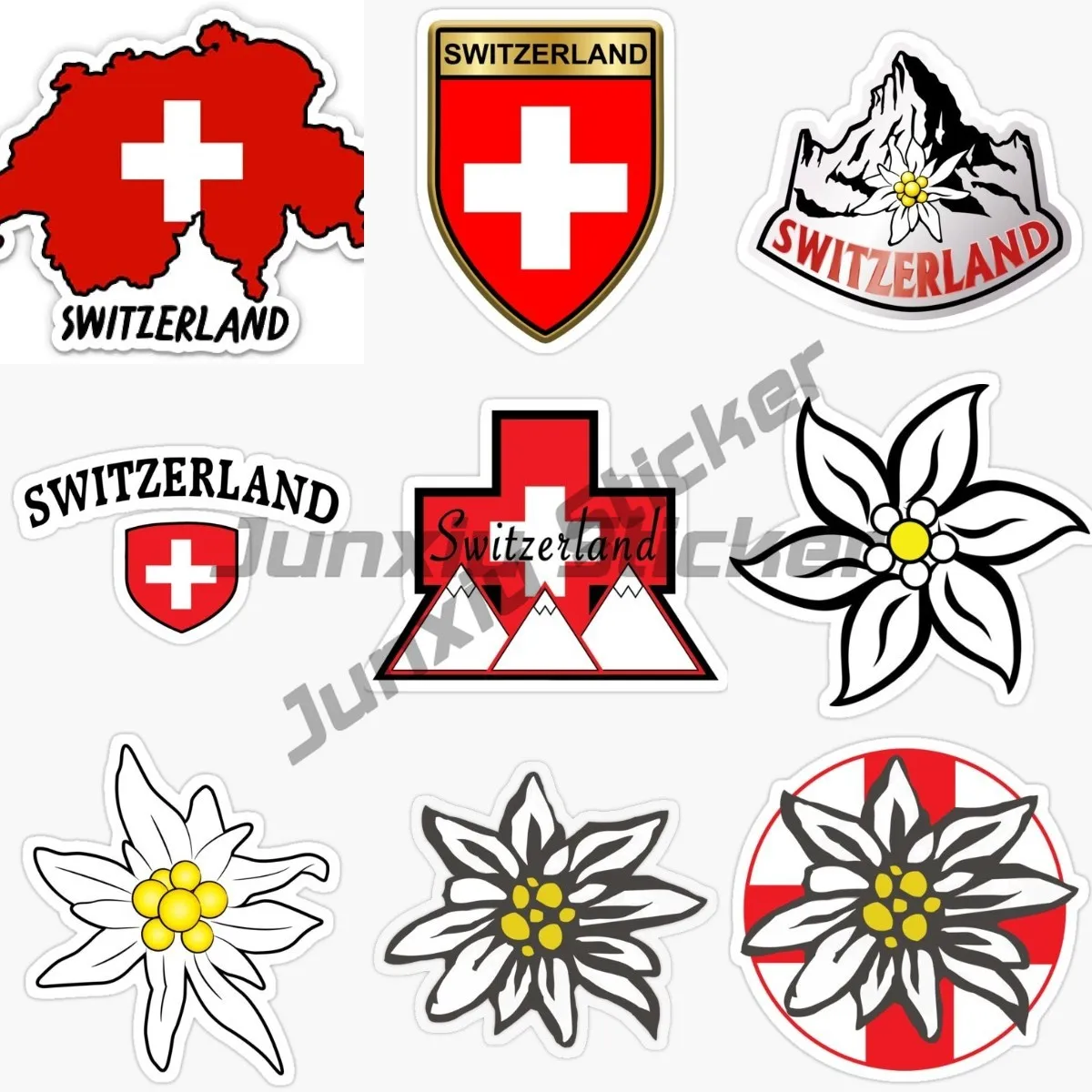 Svizzera Ch Edelweiss Flag Map Landscape Stickers Car Window Laptop Van Moto Wall Room Truck Decoration Decal Personalizzabile