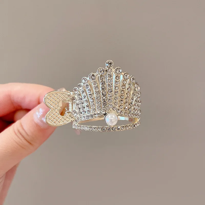 1pc Elegant Crystal Shark Hair Claw High Ponytail Clip Fixed Artifact Women's Pearl Crown Hair Clip Hair Accessory