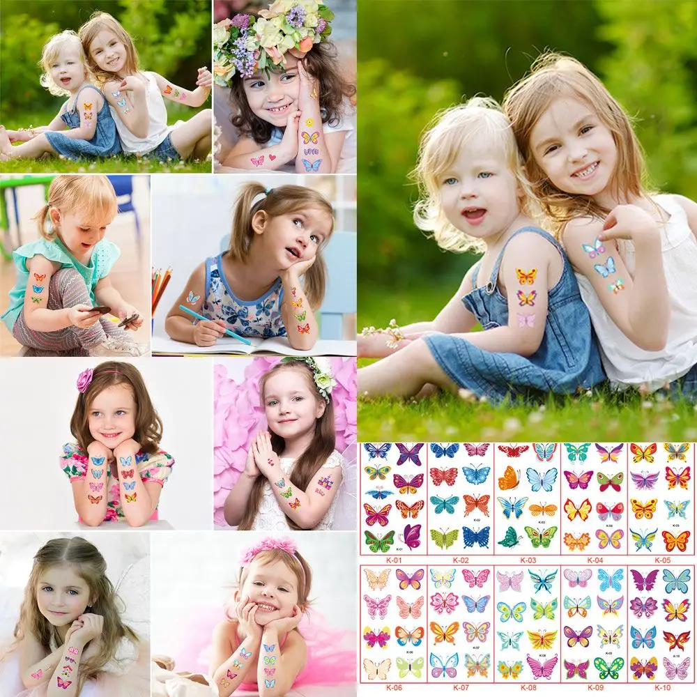 

10 листов/упаковка, временные тату-бабочки для детей
