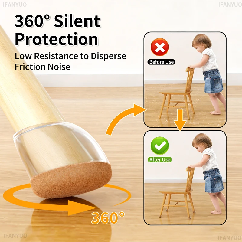 Silicone Chair Leg Protectors with Thick Felt Pads