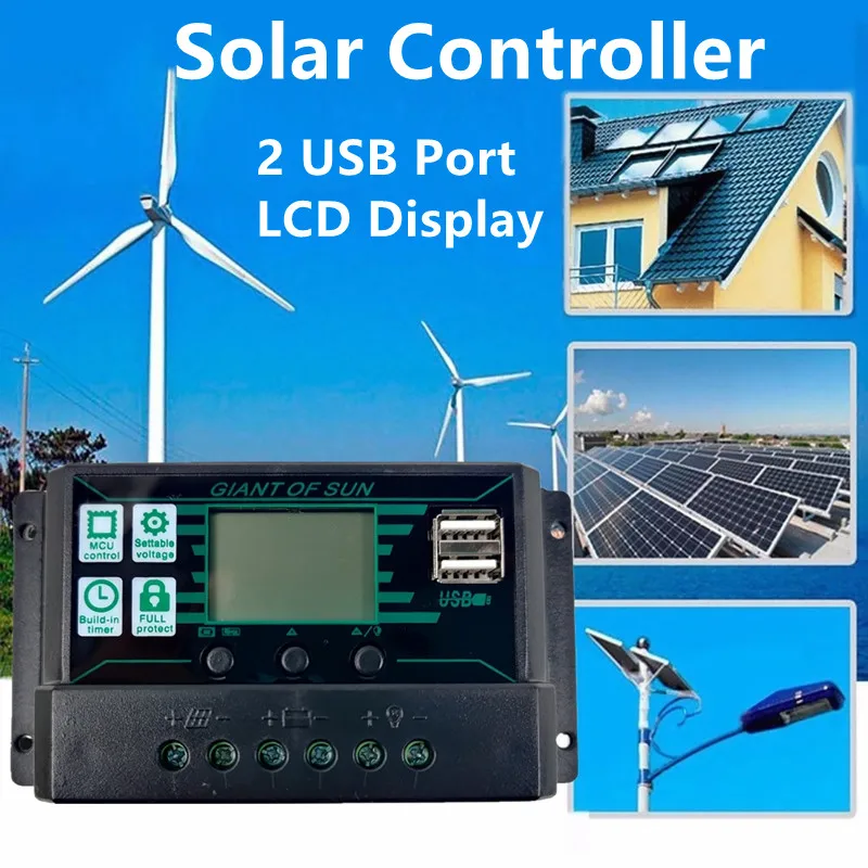 150A Solar Power Solar Charge Controller Dual Usb 12V/24V Auto Solar Panel Battery Charge Controllers Voltage Regulator Mppt/Pwm