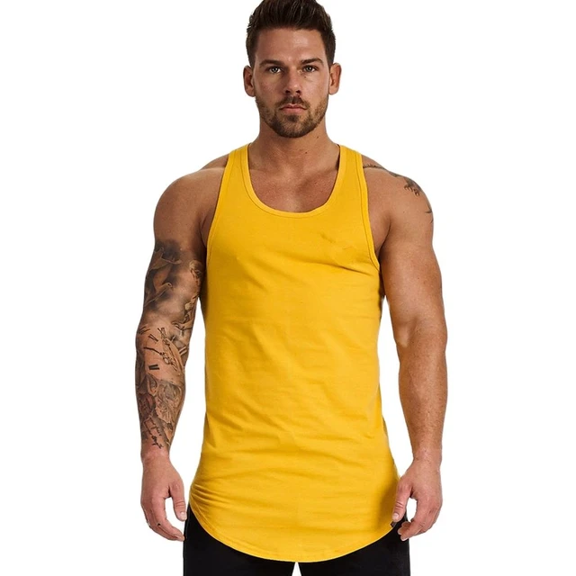  PDGJG Camiseta sin mangas para hombre, de algodón, para  entrenamiento de culturismo, de verano, informal, para hombre, informal,  para deporte, gimnasio, fitness (color: amarillo, tamaño: L código) : Ropa,  Zapatos y