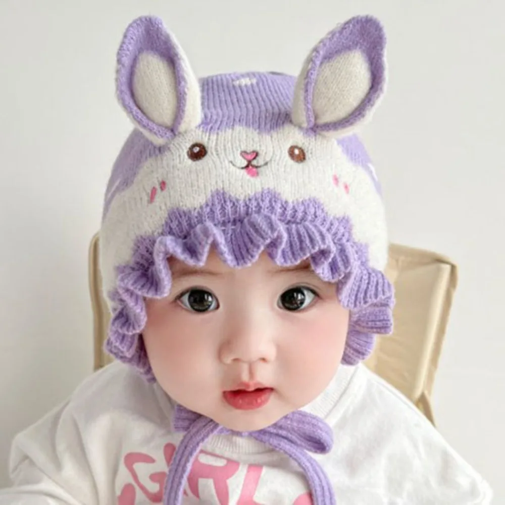 

Warm Baby Hat Soft and Skin Friendly Woolen Yarn Girl's Ear Protection Cap Windproof Thickening Baby Knitted Woolen Hat