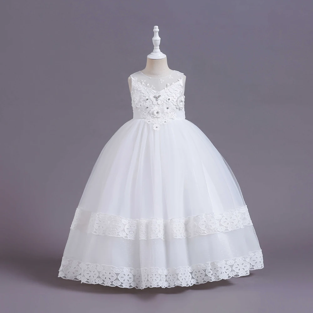 

Teen White Evening Dresses Elegant Flower Girls Kids Wedding Dress For Children Costume Girl Lace Birthday Princess Party Dress