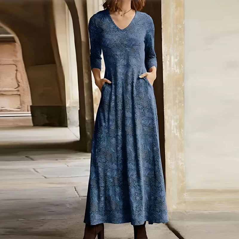 

Harajuku Retro Floral Print Ethnic Party Dress Women Spring V-neck Loose Long Maxi Dress Autumn Long Sleeve Boho Pullovers Dress
