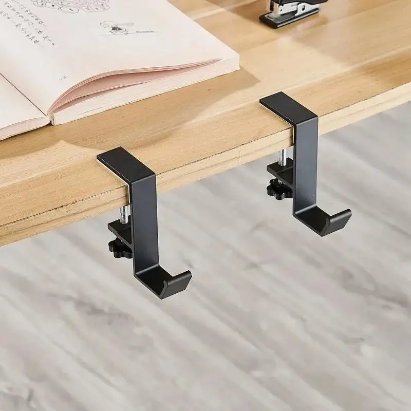 Adjustable Desk Edge Hook Gaming Headset Desk Hanger Student Backpack Storage Hanging Dual Hook Punch-free Home Office Organizer