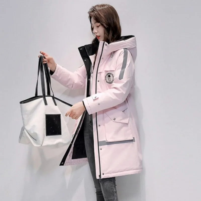 2023 New Women Down Jacket Winter Coat Female Warm Thick Parkas Loose Large Size Outwear Mid Length Version Hooded Overcoat