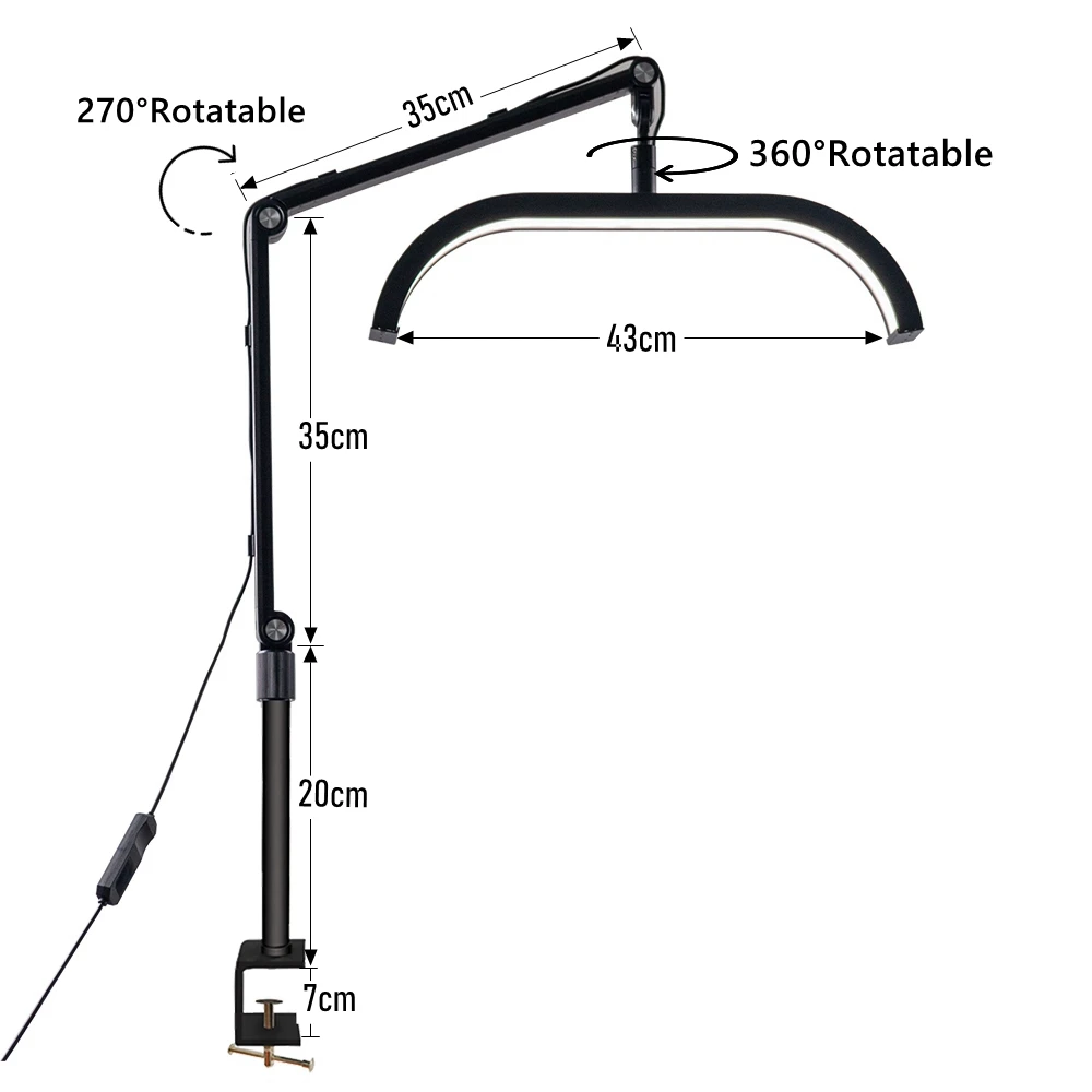하프 문 라이트 래쉬 데스크 클램프 LED 램프(전화 홀더 포함) 3색 매니큐어 래쉬 살롱 책상 조명