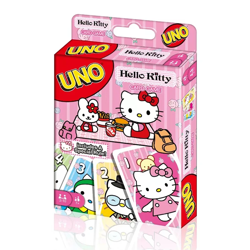 Juego de cartas Treingi 2024 Mattel Games UNO Hello Kitty para una noche familiar con gráficos con temática de programas de televisión y una regla especial para 2 a 10 jugadores