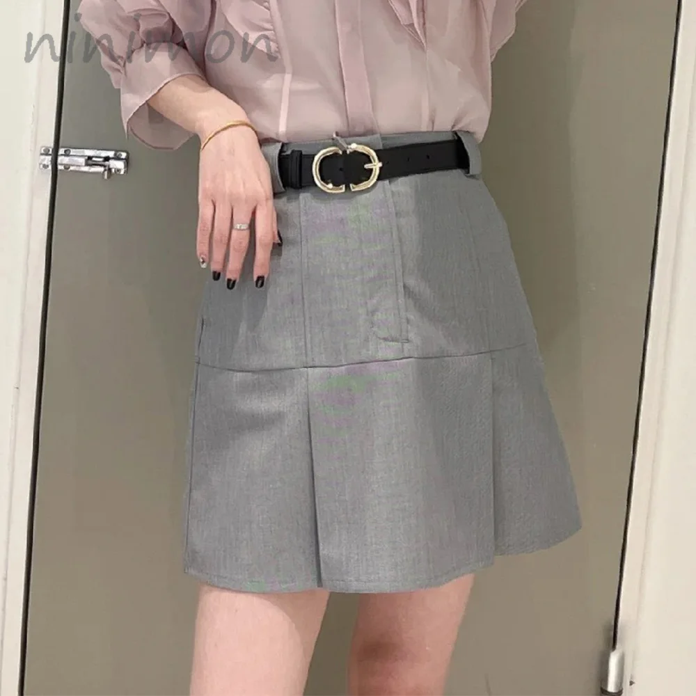 

NINIMON Women Shorts Spring Summer High Waist A-line Shorts Skirt Casual Office Mini Skirts Solid Sashes Slim England Skirt