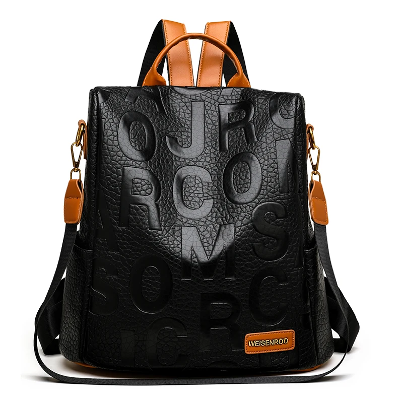 

Модные роскошные женские дизайнерские кожаные рюкзаки с надписью, вместительные дорожные сумки на плечо, тоуты, школьная сумка