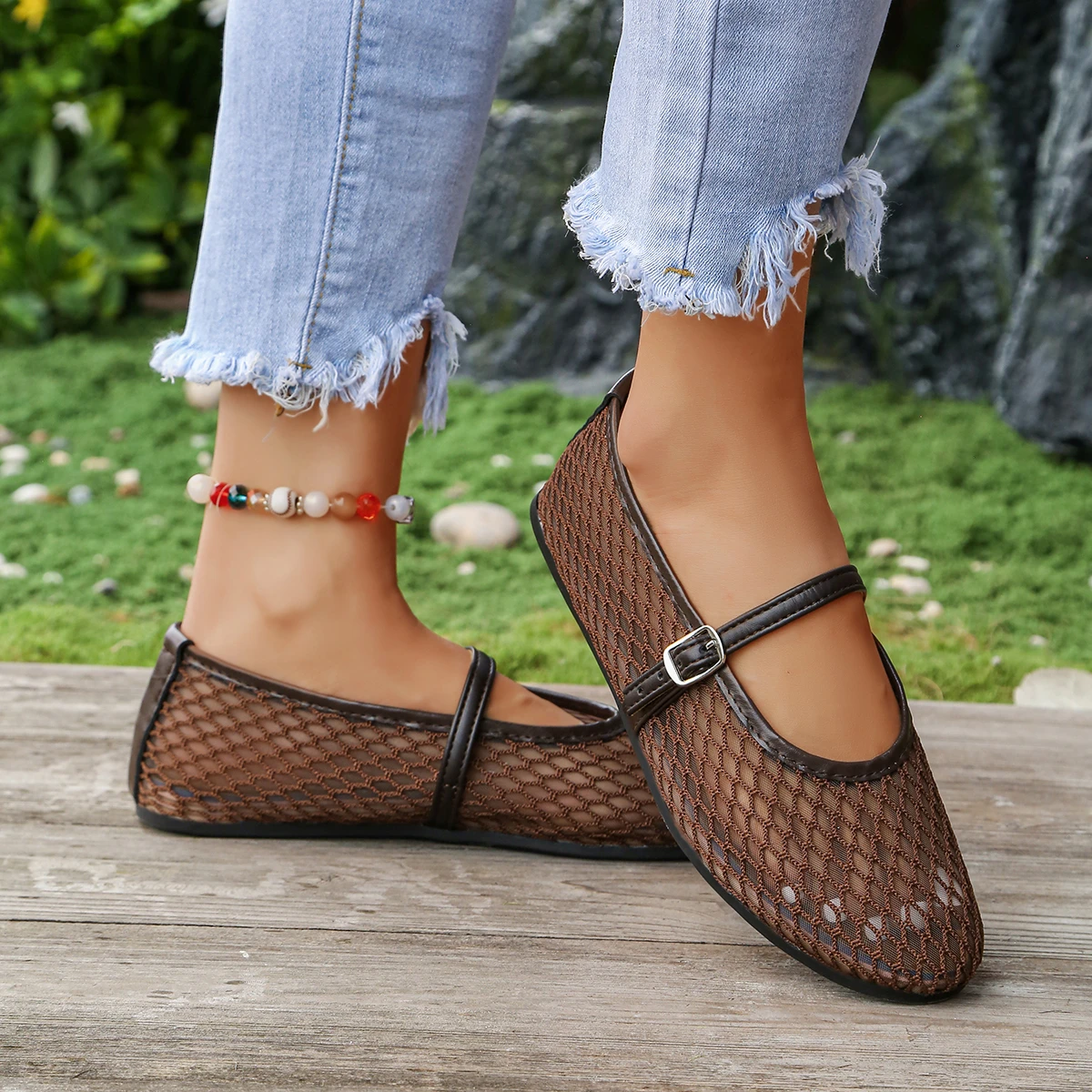2026 Sommer Designer Bequeme Mesh-Absatzschuhe Damen Flache Schuhe Mode Runde Zehenkappe Schnallenriemen Lässige Outdoor-Kleidersandalen – Detail 17