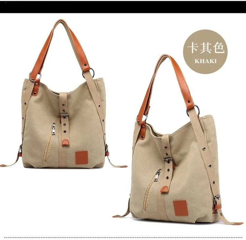 Fashion New Literary and Artistic Multi-function Hand-held Single-shoulder Double-shoulder Korean Canvas Female Bag Creation 