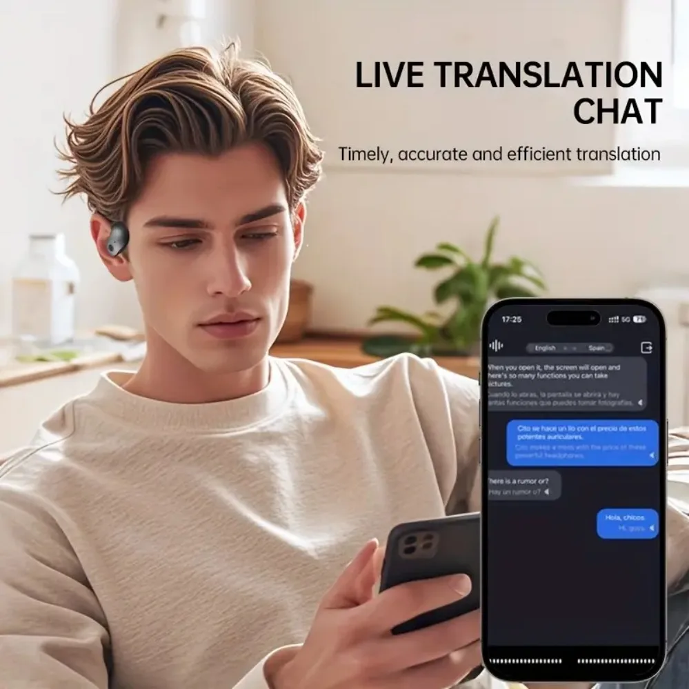 Wireless BT AI Real-time Language Translation Earphones 144 Languages Ear Hanging Headphone Translator for Travel Business