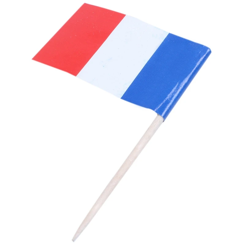 Lot Of 200 Pcs Mini Wooden Toothpick With Flag For Decor Of Party Fruit Pastry-France (Blue, White, Red)