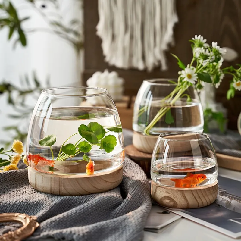 Glass Cylinder Bud Vase with Wooden Base 1