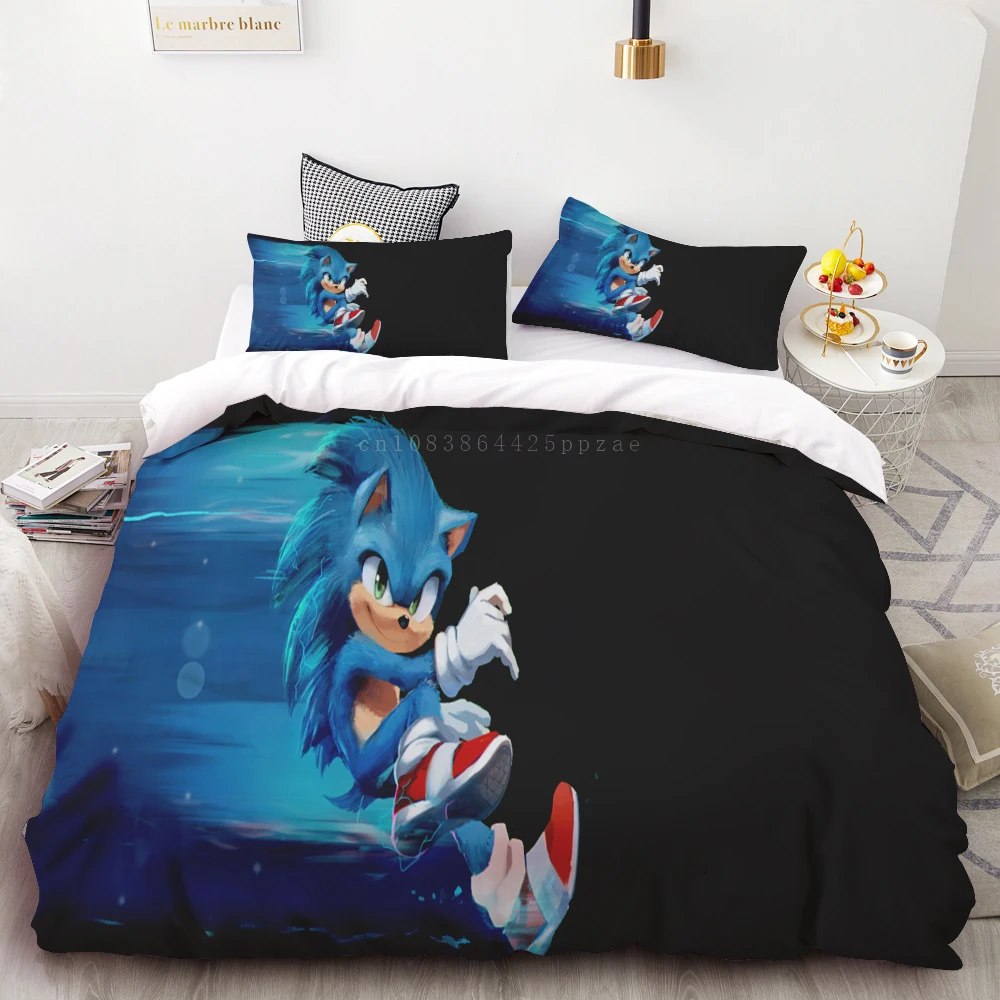 thumbnail image 1 of Funda nórdica 3D exquisita caricatura Sonic papel tapiz Anime impresión digital juego de cama edredón cama suave niños jóvenes regalo, 1 of 5