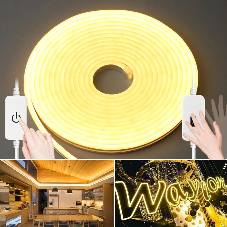Touch Dimmerabile Dc24V Led Neon Strip 5M 10M Bianco Caldo Impermeabile Morbido Flessibile Led Neon Light 24V Led Tape Decorazione Della Casa Fai Da T
