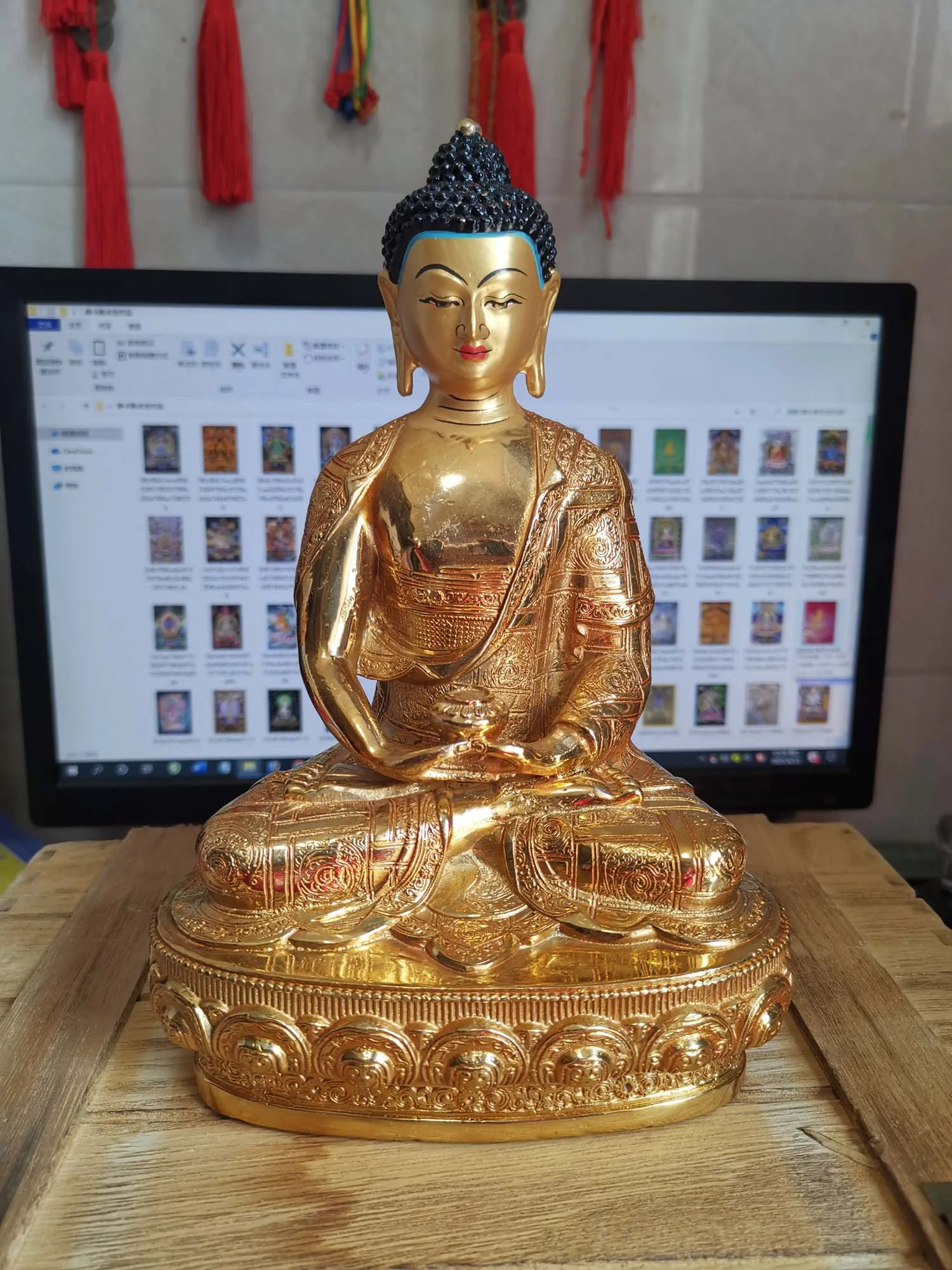 

21CM Tibetan Buddhism GOOD gold gilding Amitabha Amitayus Buddha brass statue HOME family effective protection Sakyamuni Buddha