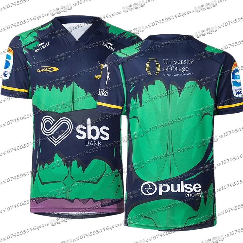 New Zealand Football Tees Highlanders Rugby Jersey Men Oversized Casual Quick drying Short Sleeve Kid Sport V-neck Tshirt