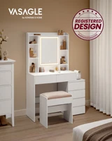 Туалетный столик VASAGLE со светодиодной подсветкой, регулируемая яркость, туалетный столик с зеркалом, косметический столик с ящиками