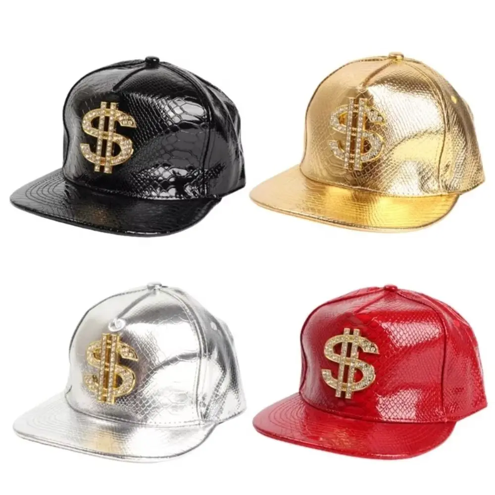 Unisex Dollar Style Baseball Caps Fashion Adjustable Hip-hop Hats PU Leather Flat Brim Snapback Hats Sun Visor 6