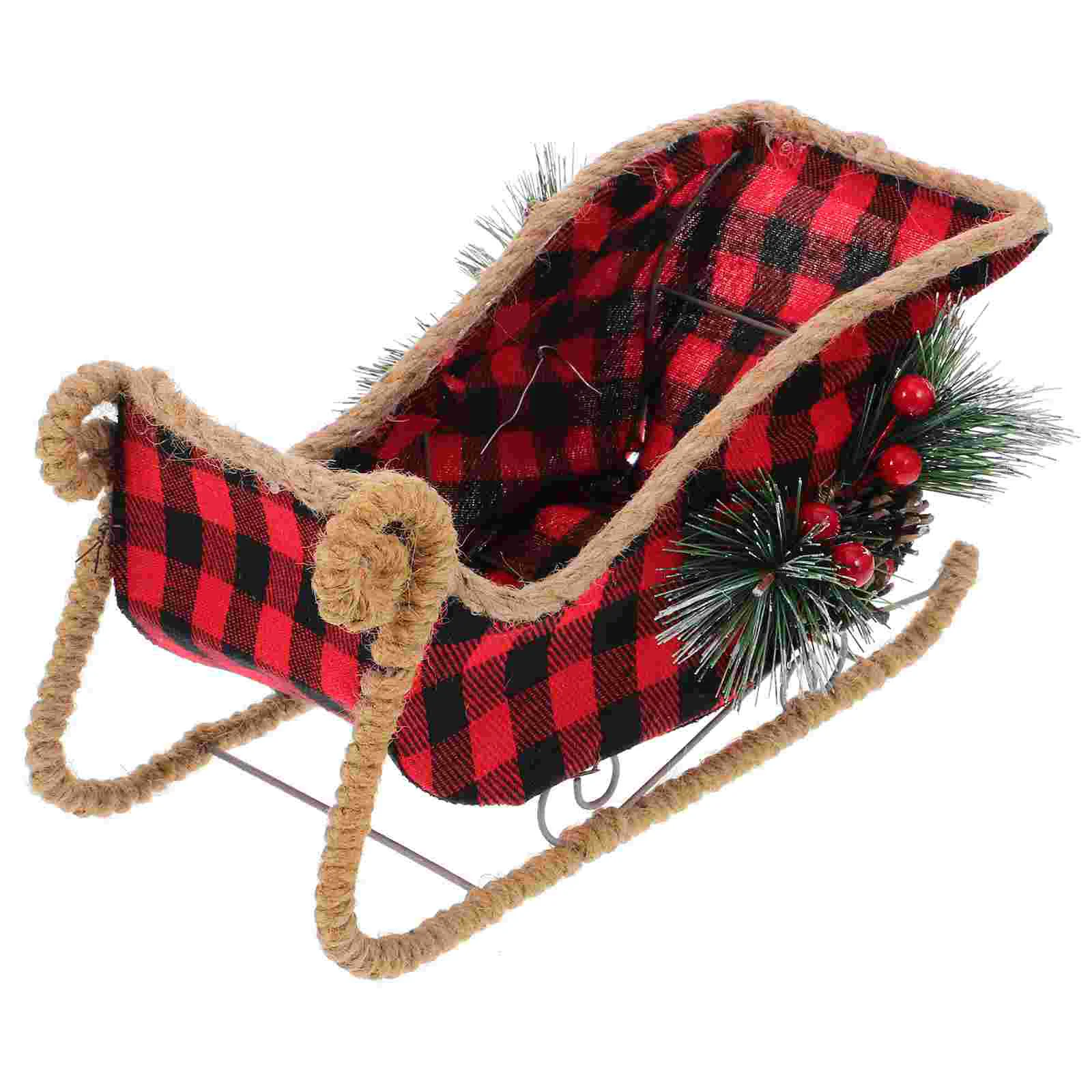 

Christmas Sleigh Decoration Santa Claus Sleigh Red Buffalo Plaid Table Centerpiece Holiday Decor Xmas Sled Ornament