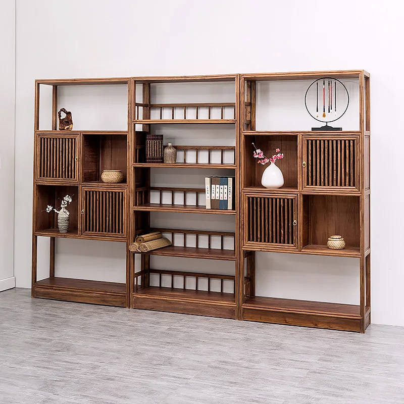 

New Chinese Style Bookshelf, Zen Style Bookshelf, Solid Wood Bookshelf, Bookshelf, Elm Wood Teapot, Tea Room Display Cabinet, Mo