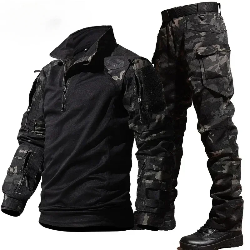 Outdoor Tactical Sets Men Clothing Multi-Pocket Shirts +Straight Cargo Pant Suits Camo Wear-resisting Windproof Hunting Clothes 2