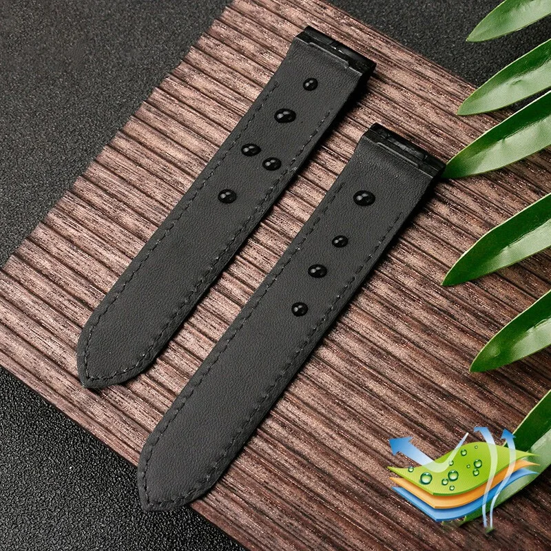 Luxurious Cowhide Watch Strap with Folding Buckle in Black or Brown, 20mm/23mm Sizes